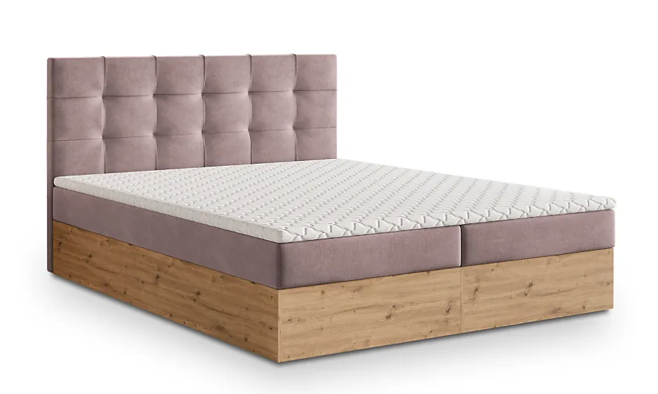 Masseno Lit Boxspring MOLVEN 140X200 CM SORO 61, Rose, Lit avec matelas et rangement