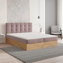 Masseno Lit Boxspring MOLVEN 140X200 CM SORO 61, Rose, Lit avec matelas et rangement