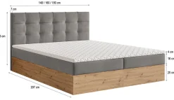 Masseno Lit Boxspring MOLVEN 140X200 CM SORO 61, Rose, Lit avec matelas et rangement