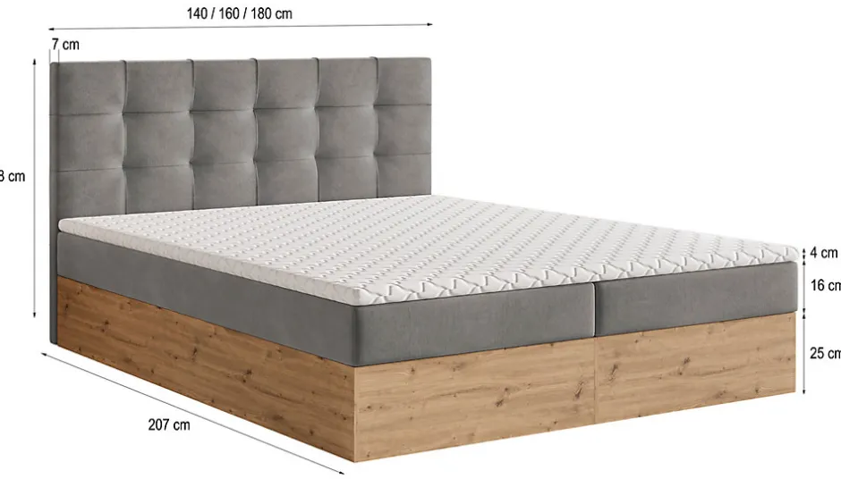 Masseno Lit Boxspring MOLVEN 140X200 CM SORO 61, Rose, Lit avec matelas et rangement