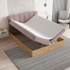 Masseno Lit Boxspring MOLVEN 140X200 CM SORO 61, Rose, Lit avec matelas et rangement