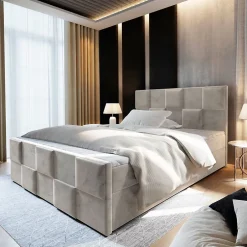 Masseno Lit Boxspring MONA 140X200 CM PAROS 02, Beige, Lit avec matelas et rangement Hot