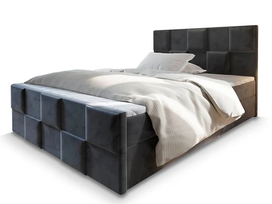 Masseno Lit Boxspring MONA 180X200 CM PAROS 06, Gris, Lit avec matelas et rangement