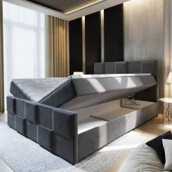 Masseno Lit Boxspring MONA 180X200 CM PAROS 06, Gris, Lit avec matelas et rangement