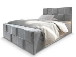 Masseno Lit Boxspring MONA 140X200 CM PAROS 05, Gris clair, Lit avec matelas et rangement