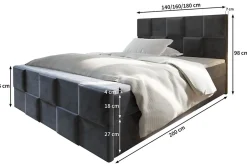 Masseno Lit Boxspring MONA 140X200 CM PAROS 05, Gris clair, Lit avec matelas et rangement