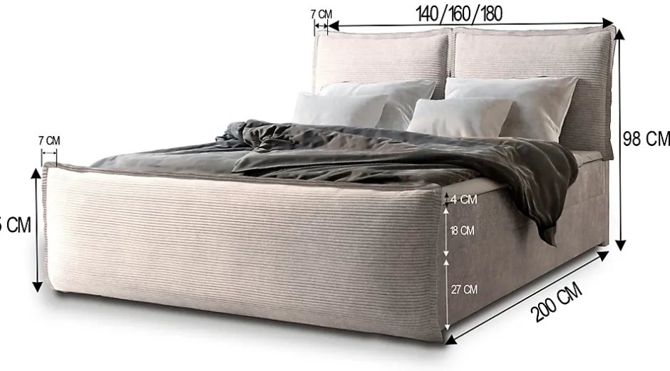 Masseno Lit Boxspring MONTA 180X200 CM LINCOLN 83, Beige, Lit avec matelas et rangement Outlet