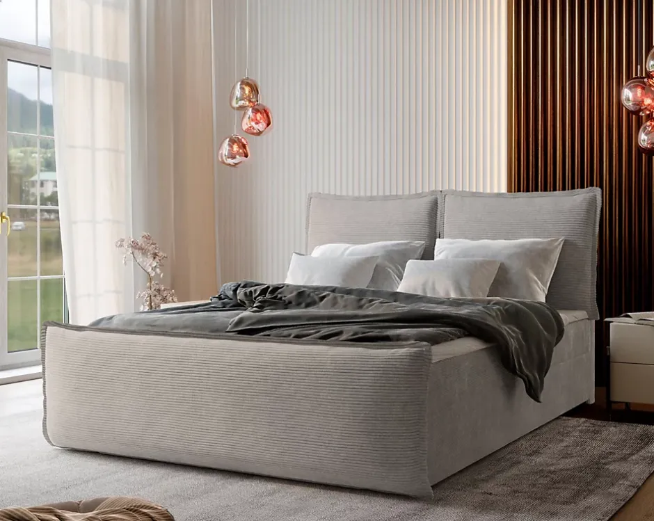 Masseno Lit Boxspring MONTA 180X200 CM LINCOLN 83, Beige, Lit avec matelas et rangement Outlet