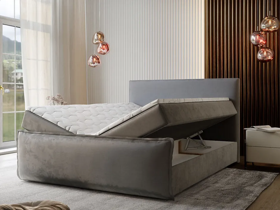 Masseno Lit Boxspring MONTA 180X200 CM LINCOLN 03, Crème, Lit avec matelas et rangement