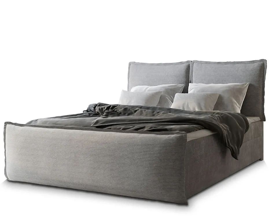 Masseno Lit Boxspring MONTA 140X200 CM LINCOLN 86, Gris clair, Lit avec matelas et rangement
