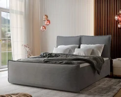 Masseno Lit Boxspring MONTA 140X200 CM LINCOLN 86, Gris clair, Lit avec matelas et rangement