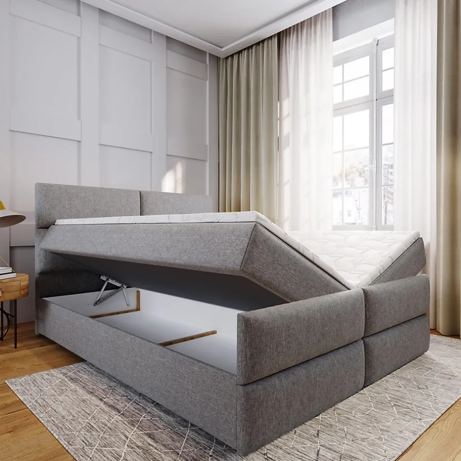 Masseno Lit Boxspring MULEN 160X200 CM SAWANA 14, Noir, Lit avec matelas et rangement