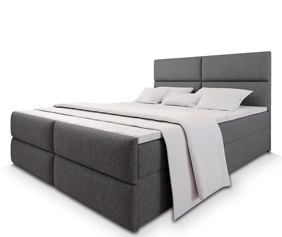 Masseno Lit Boxspring MULEN 180X200 CM SAWANA 05, Gris, Lit avec matelas et rangement Hot