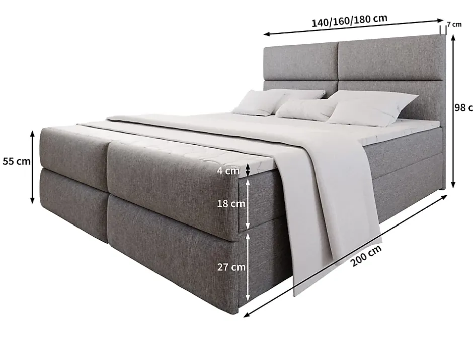 Masseno Lit Boxspring MULEN 180X200 CM SAWANA 05, Gris, Lit avec matelas et rangement Hot