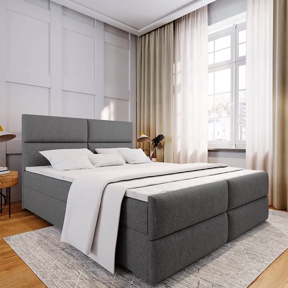 Masseno Lit Boxspring MULEN 180X200 CM SAWANA 05, Gris, Lit avec matelas et rangement Hot