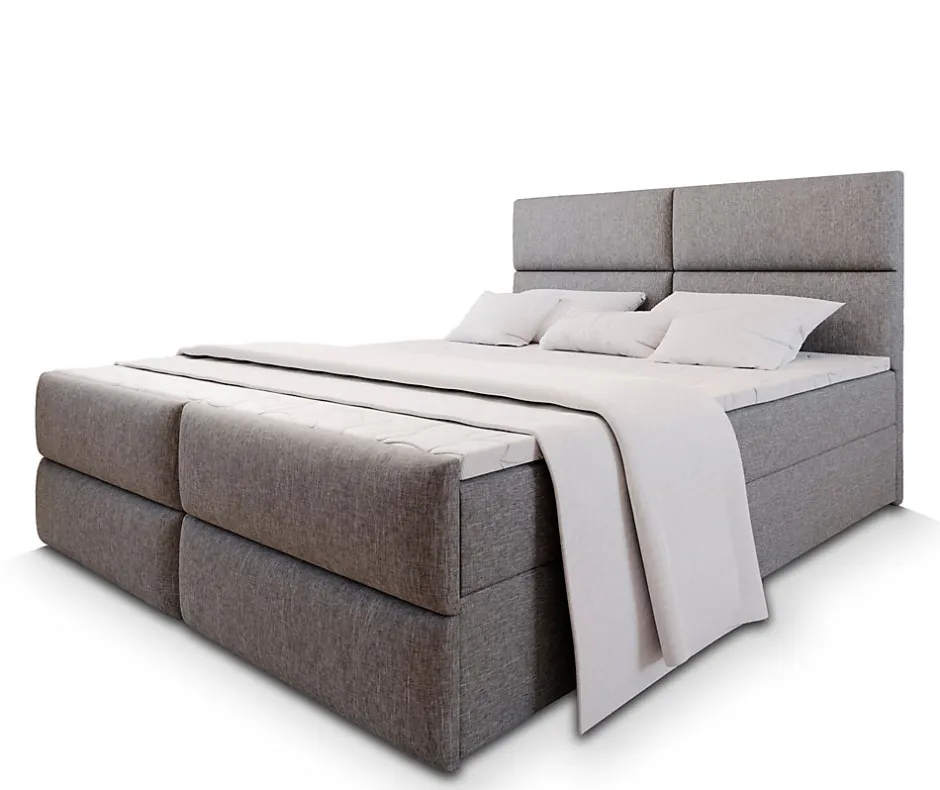 Masseno Lit Boxspring MULEN 180X200 CM SAWANA 21, Gris clair, Lit avec matelas et rangement