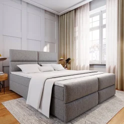 Masseno Lit Boxspring MULEN 180X200 CM SAWANA 21, Gris clair, Lit avec matelas et rangement