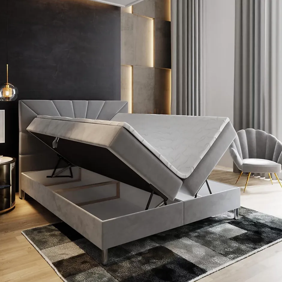 Masseno Lit Boxspring MURI 160X200 CM COSMIC 800, Marron, Lit avec matelas et rangement Clearance