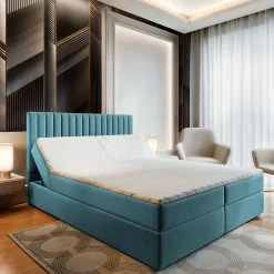Masseno Lit Boxspring MURLO 180X200 CM KRONOS 13, Bleu, Lit avec matelas et rangement