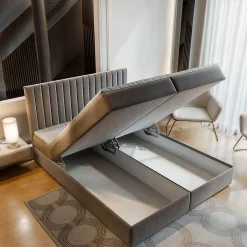 Masseno Lit Boxspring MURLO 140X200 CM PAROS 06, Gris, Lit avec matelas et rangement Best