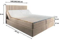 Masseno Lit Boxspring MURLO 140X200 CM PAROS 06, Gris, Lit avec matelas et rangement Best