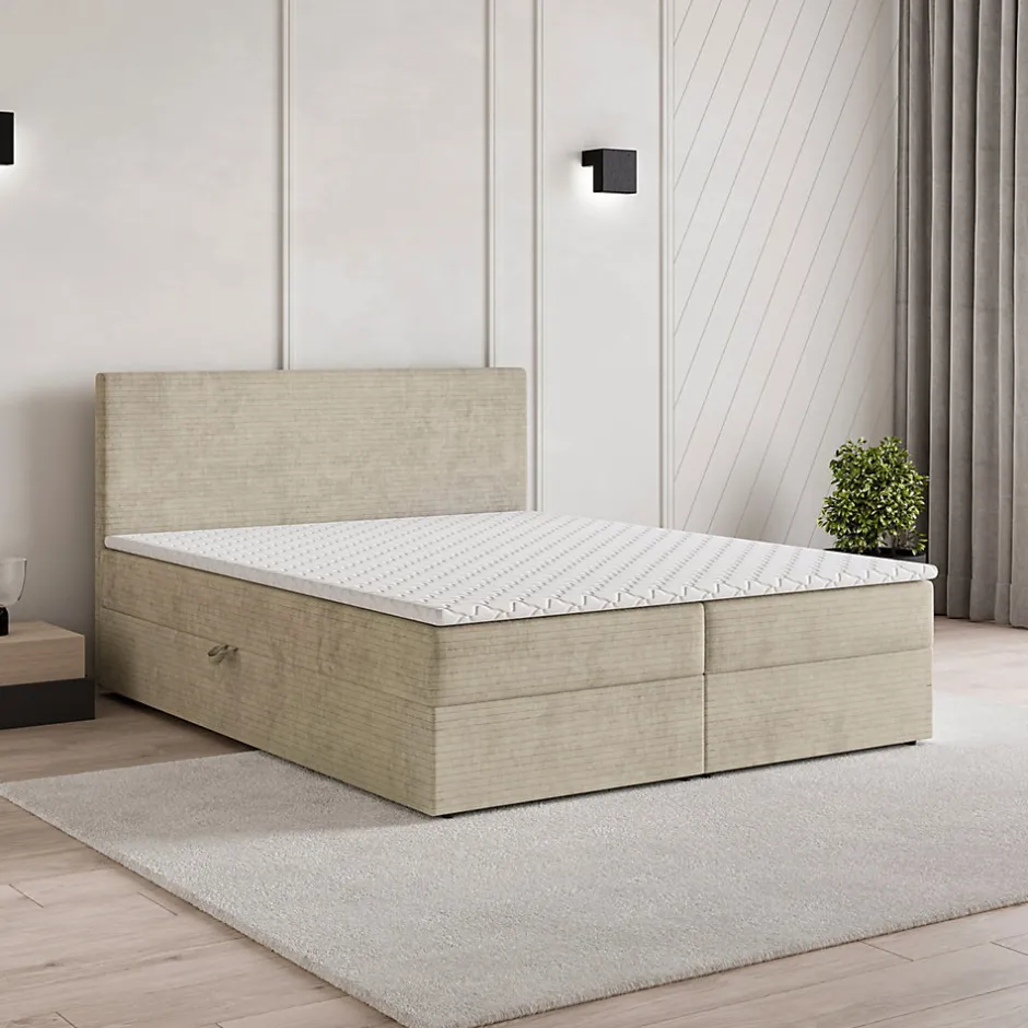 Masseno Lit Boxspring NIRA 140X200 CM ROMA 03, Crème, Lit avec matelas et rangement