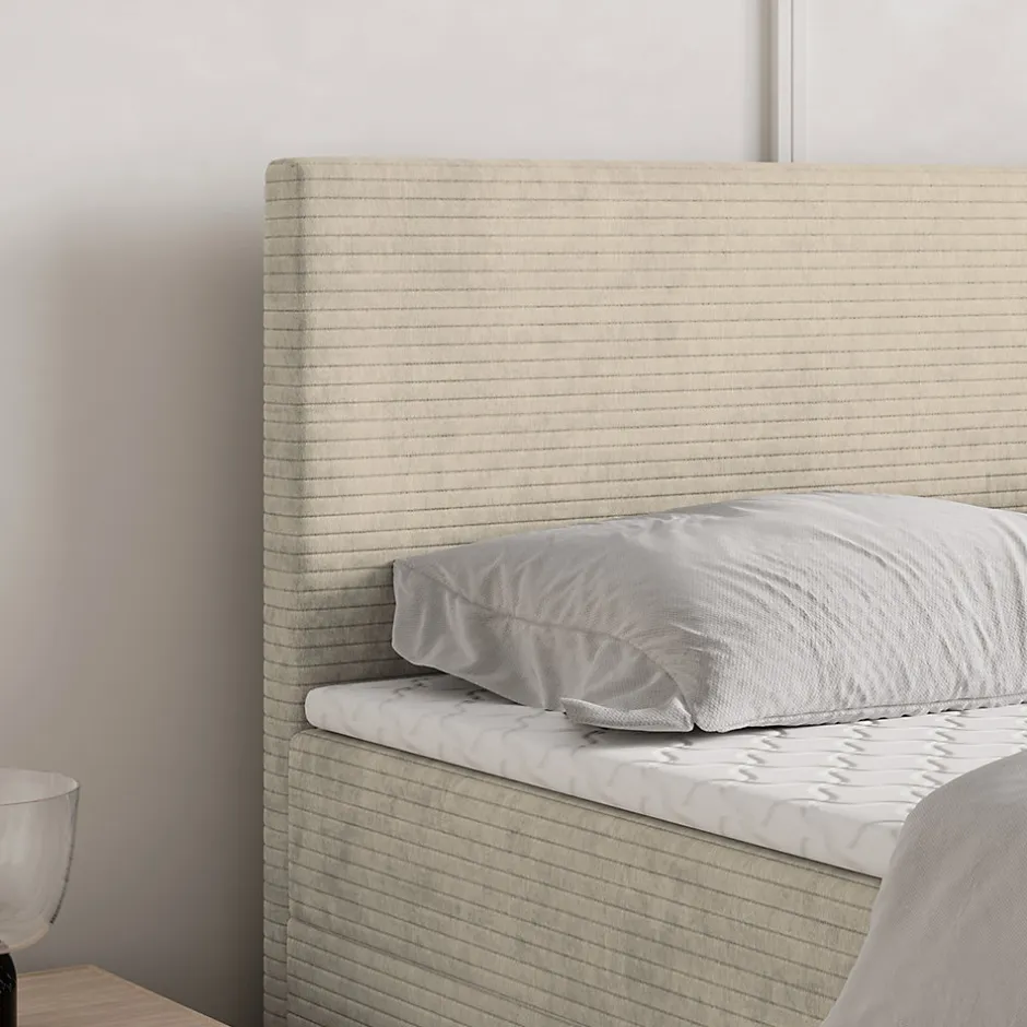 Masseno Lit Boxspring NIRA 140X200 CM ROMA 03, Crème, Lit avec matelas et rangement