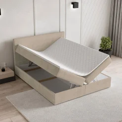 Masseno Lit Boxspring NIRA 140X200 CM ROMA 03, Crème, Lit avec matelas et rangement