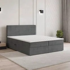Masseno Lit Boxspring NIRA 180X200 CM ROMA 24, Gris, Lit avec matelas et rangement New