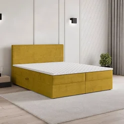 Masseno Lit Boxspring NIRA 140X200 CM ROMA 08, Jaune, Lit avec matelas et rangement Online