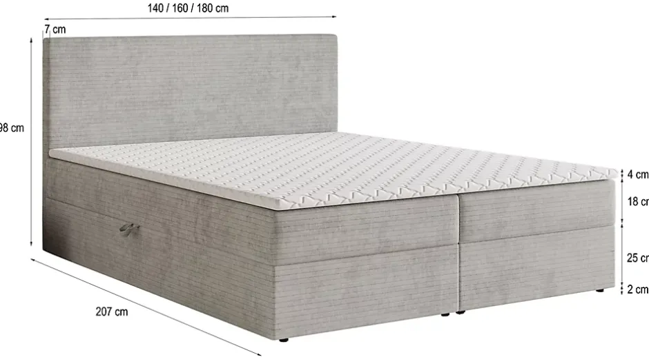 Masseno Lit Boxspring NIRA 140X200 CM ROMA 08, Jaune, Lit avec matelas et rangement Online