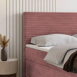 Masseno Lit Boxspring NOLEN 140X200 CM TILIA 62, Rose, Lit avec matelas et rangement
