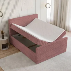 Masseno Lit Boxspring NOLEN 140X200 CM TILIA 62, Rose, Lit avec matelas et rangement