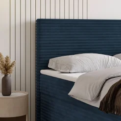 Masseno Lit Boxspring NOLEN 180X200 CM TILIA 77, Bleu, Lit avec matelas et rangement