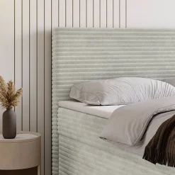 Masseno Lit Boxspring NOLEN 180X200 CM TILIA 83, Gris clair, Lit avec matelas et rangement Sale