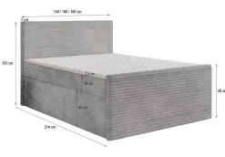 Masseno Lit Boxspring NOLEN 180X200 CM TILIA 83, Gris clair, Lit avec matelas et rangement Sale