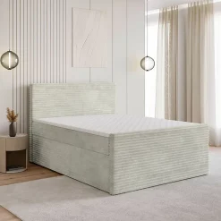 Masseno Lit Boxspring NOLEN 180X200 CM TILIA 83, Gris clair, Lit avec matelas et rangement Sale