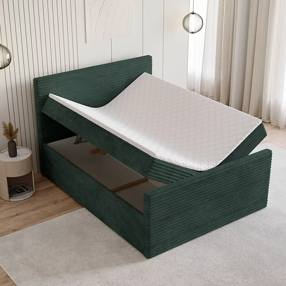 Masseno Lit Boxspring NOLEN 140X200 CM TILIA 39, Vert foncé, Lit avec matelas et rangement Discount