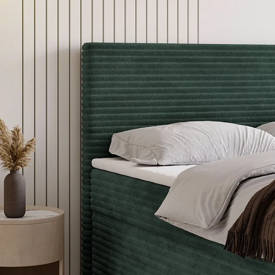 Masseno Lit Boxspring NOLEN 140X200 CM TILIA 39, Vert foncé, Lit avec matelas et rangement Discount