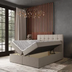 Masseno Lit Boxspring PALMA 160X200 CM INARI 22, Beige, Lit avec matelas et rangement New