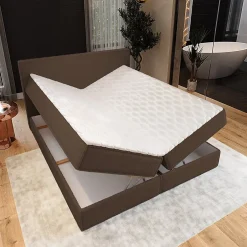 Masseno Lit Boxspring PELLIO 140X200 CM QUELLE 25, Marron, Lit avec matelas et rangement