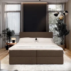 Masseno Lit Boxspring PELLIO 140X200 CM QUELLE 25, Marron, Lit avec matelas et rangement