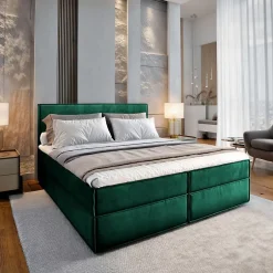 Masseno Lit Boxspring PELLIO 160X200 CM MONOLITH 37, Vert foncé, Lit avec matelas et rangement Outlet