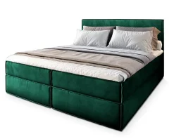 Masseno Lit Boxspring PELLIO 160X200 CM MONOLITH 37, Vert foncé, Lit avec matelas et rangement Outlet