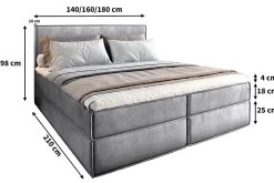Masseno Lit Boxspring PELLIO 160X200 CM MONOLITH 37, Vert foncé, Lit avec matelas et rangement Outlet