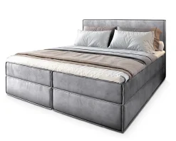 Masseno Lit Boxspring PELLIO 140X200 CM MONOLITH 84, Gris clair, Lit avec matelas et rangement