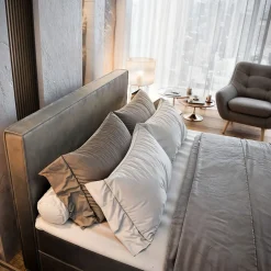 Masseno Lit Boxspring PELLIO 140X200 CM MONOLITH 84, Gris clair, Lit avec matelas et rangement