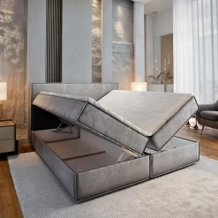 Masseno Lit Boxspring PELLIO 180X200 CM MONOLITH 09, Beige, Lit avec matelas et rangement Clearance