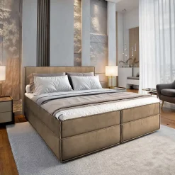 Masseno Lit Boxspring PELLIO 180X200 CM MONOLITH 09, Beige, Lit avec matelas et rangement Clearance