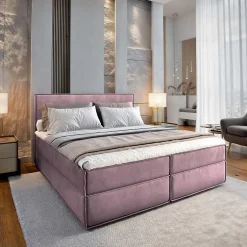 Masseno Lit Boxspring PELLIO 160X200 CM MONOLITH 62, Lilas, Lit avec matelas et rangement Sale